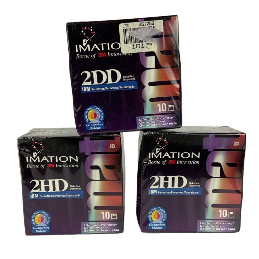 Imation 1.44 MB 2HD 3.5 in Floppy Diskettes 3 Boxes of 10 each Formated NEW